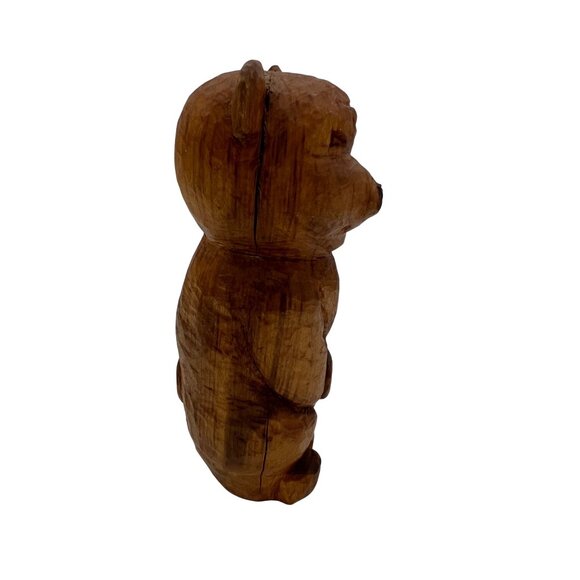Hand Carved Wooden Bear Figurine 5.5" Handmade Folk Art Rustic Decor Piece - Picture 4 of 6